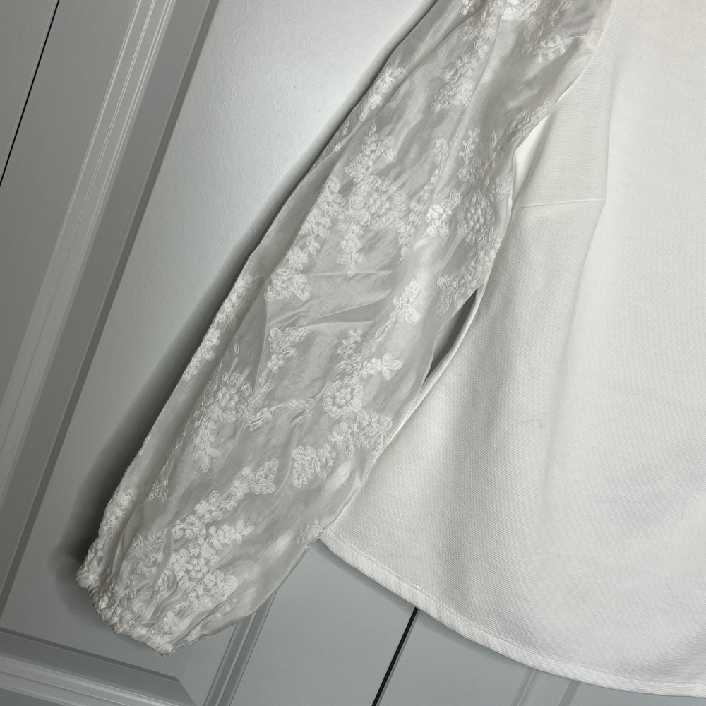 Anthropologie Sunday in Brooklyn Lace Sleeve Blouse Small White Boho - Picture 7 of 13